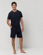 Navy blue cotton short sleeve pajamas