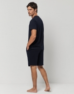 Navy blue cotton short sleeve pajamas