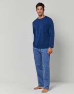 Blue jacquard cotton long sleeve pajamas