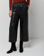 Black leather culotte pants