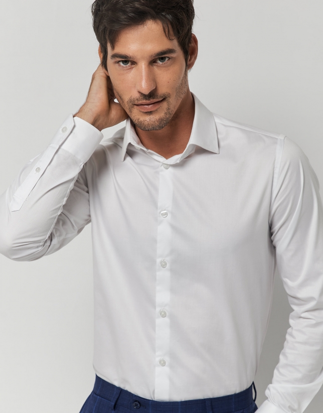 Camisa vestir regular fit sarga blanca - Hombre