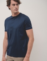 Navy blue mercerised cotton t-shirt