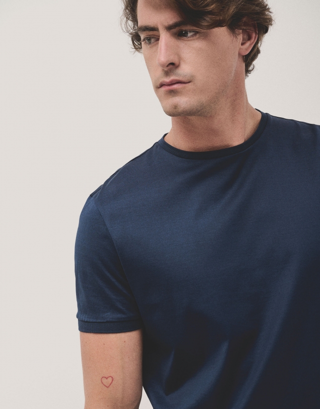 Navy blue mercerised cotton t-shirt