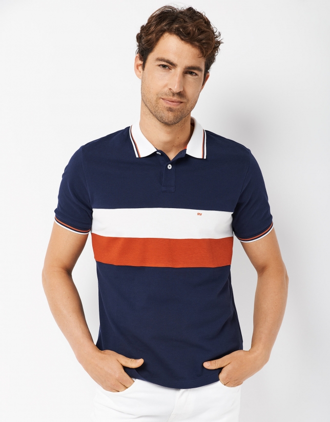 orange and blue polo shirt