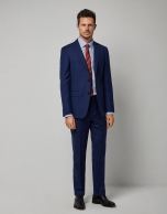 Ink blue fake plain slim fit half canvas suit