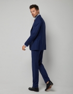 Ink blue fake plain slim fit half canvas suit