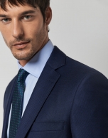 Navy blue honeycomb structured regular fit half canvas suit