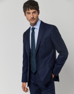 Navy blue honeycomb structured regular fit half canvas suit