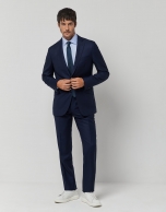 Navy blue honeycomb structured regular fit half canvas suit