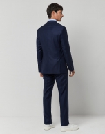 Navy blue honeycomb structured regular fit half canvas suit