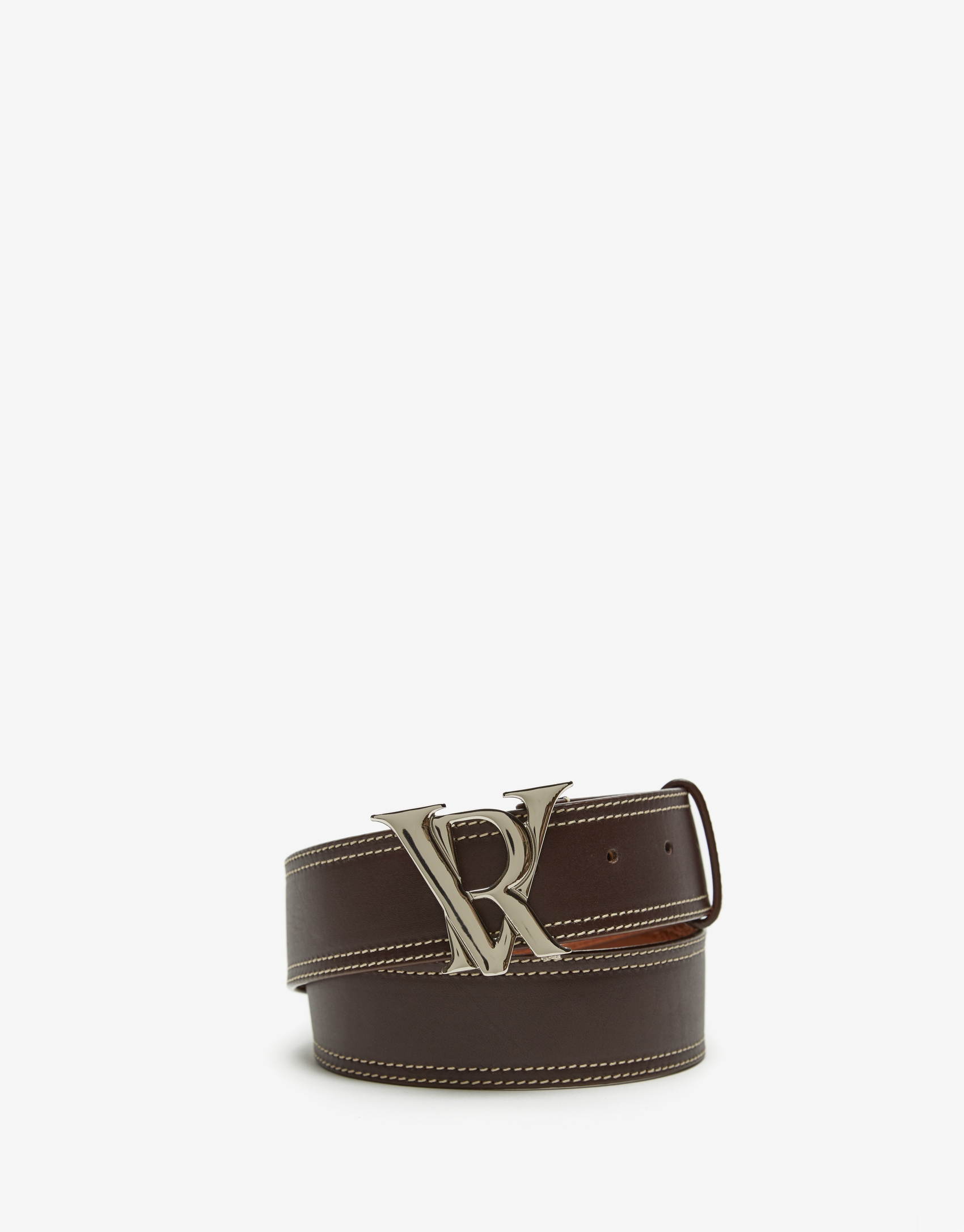 Brown leather double backstitching wide belt