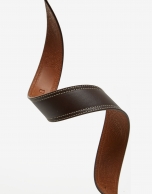 Brown leather double backstitching wide belt