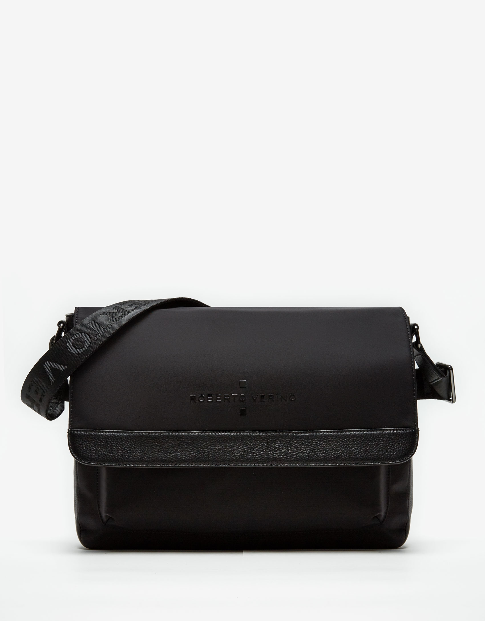 Black leather and nylon Charlie messenger bag