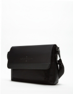 Black leather and nylon Charlie messenger bag