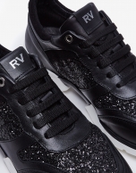 Black leather and glitter running shoes