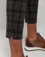 Gray and camel checked leggings with colored stripes 