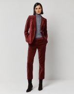 Burgundy velvet tailored pants