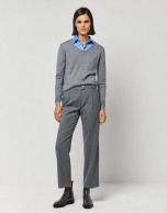 Dark grey straight crepe pants with darts