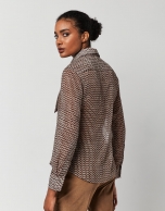 Brown geometric print shirt with bow collar