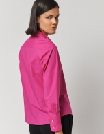 Fuchsia cotton shirt with embroidered front