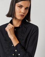 Black cotton shirt with embroidered front