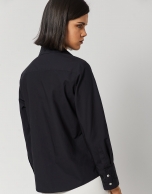 Black cotton shirt with embroidered front