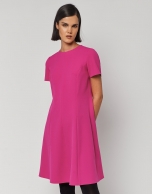 Fuchsia crepe dress with short sleeves