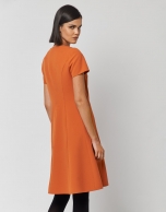 Orange crepe dress with short sleeves