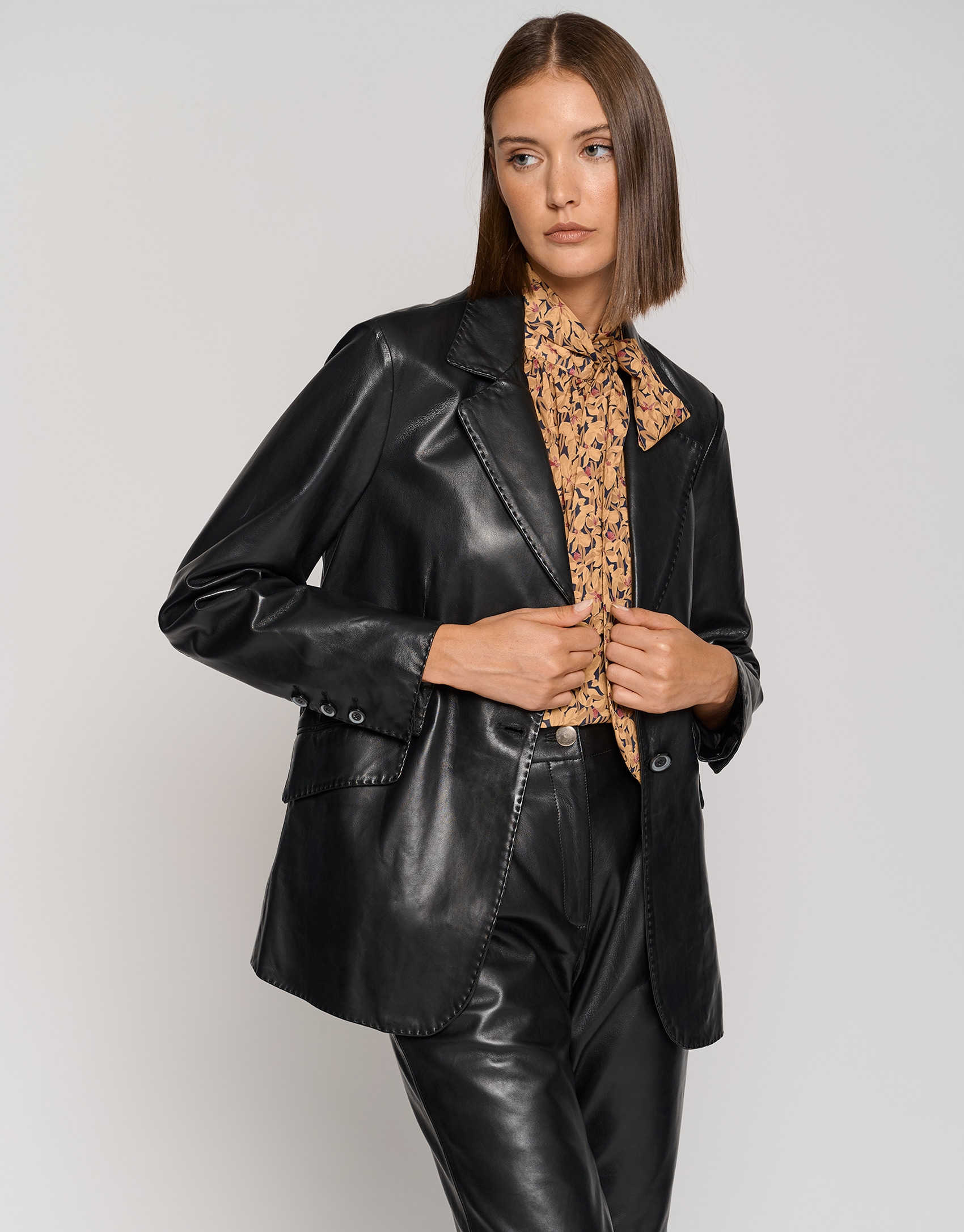 Black leather blazer jacket