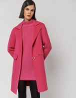 Three-quarter fuchsia double-faced wool coat