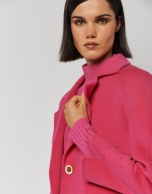 Three-quarter fuchsia double-faced wool coat