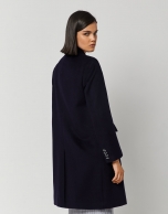 Long navy blue wool double-breasted coat