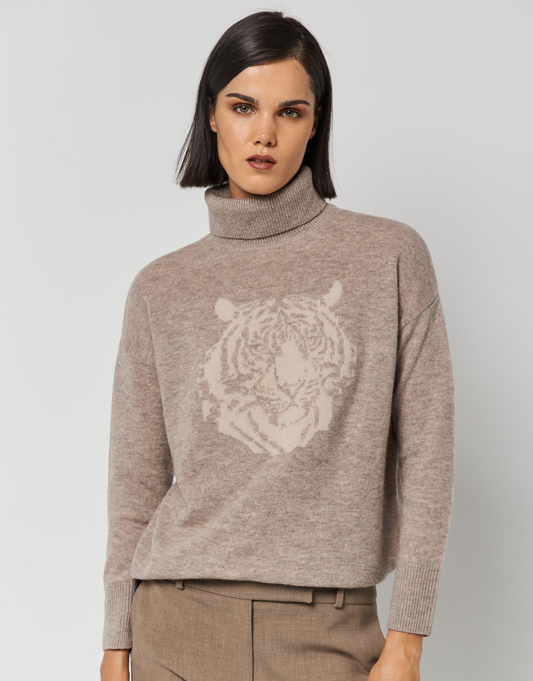 Wool and angora jacquard sweater with tiger design