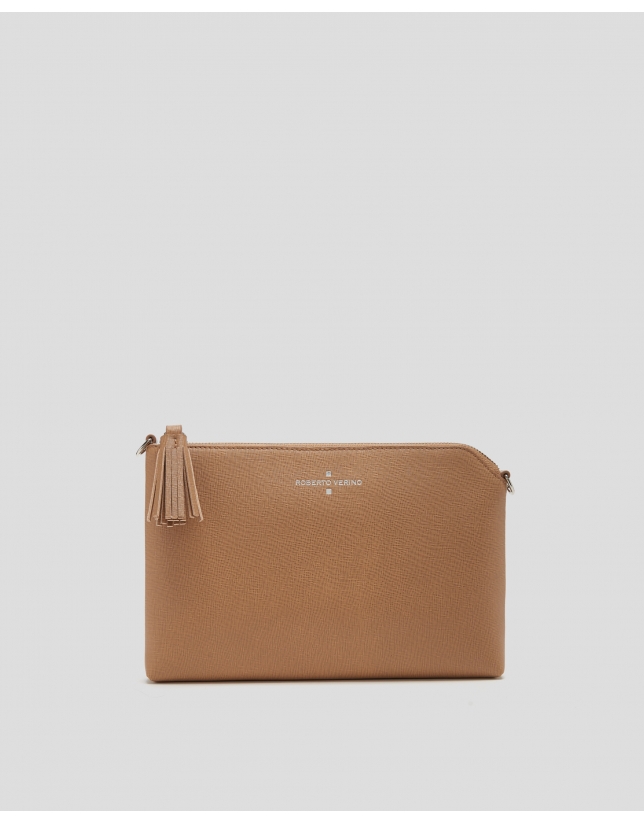 Camel Lisa Saffiano clutch bag