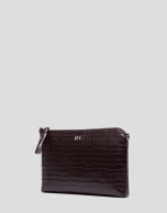 Brown alligator embossed leather Lisa clutch bag