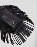 Black leather cellphone case with braiding and fringe 