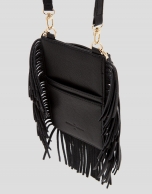 Black leather cellphone case with braiding and fringe 