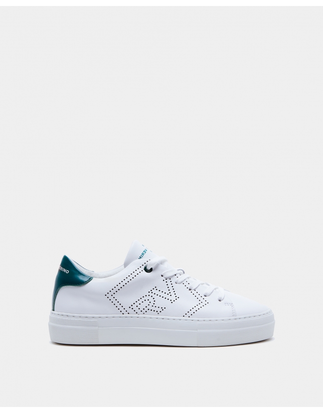 White leather perforated sneakers with logo