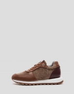 Brown and burgundy split leather sneakers