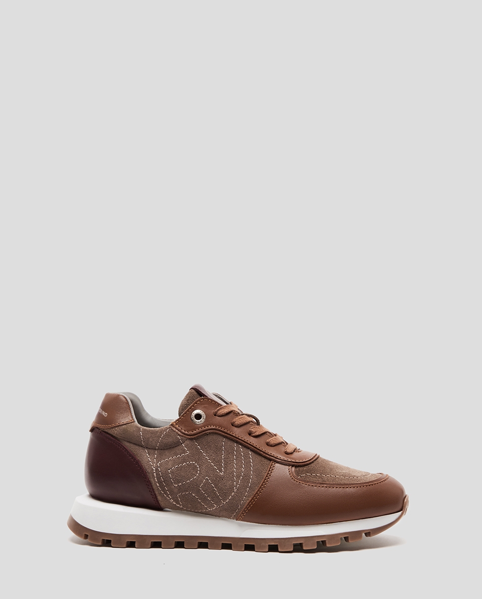 Brown and burgundy split leather sneakers