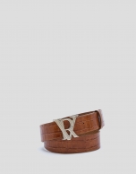 Brown alligator embossed leather belt