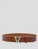 Brown alligator embossed leather belt