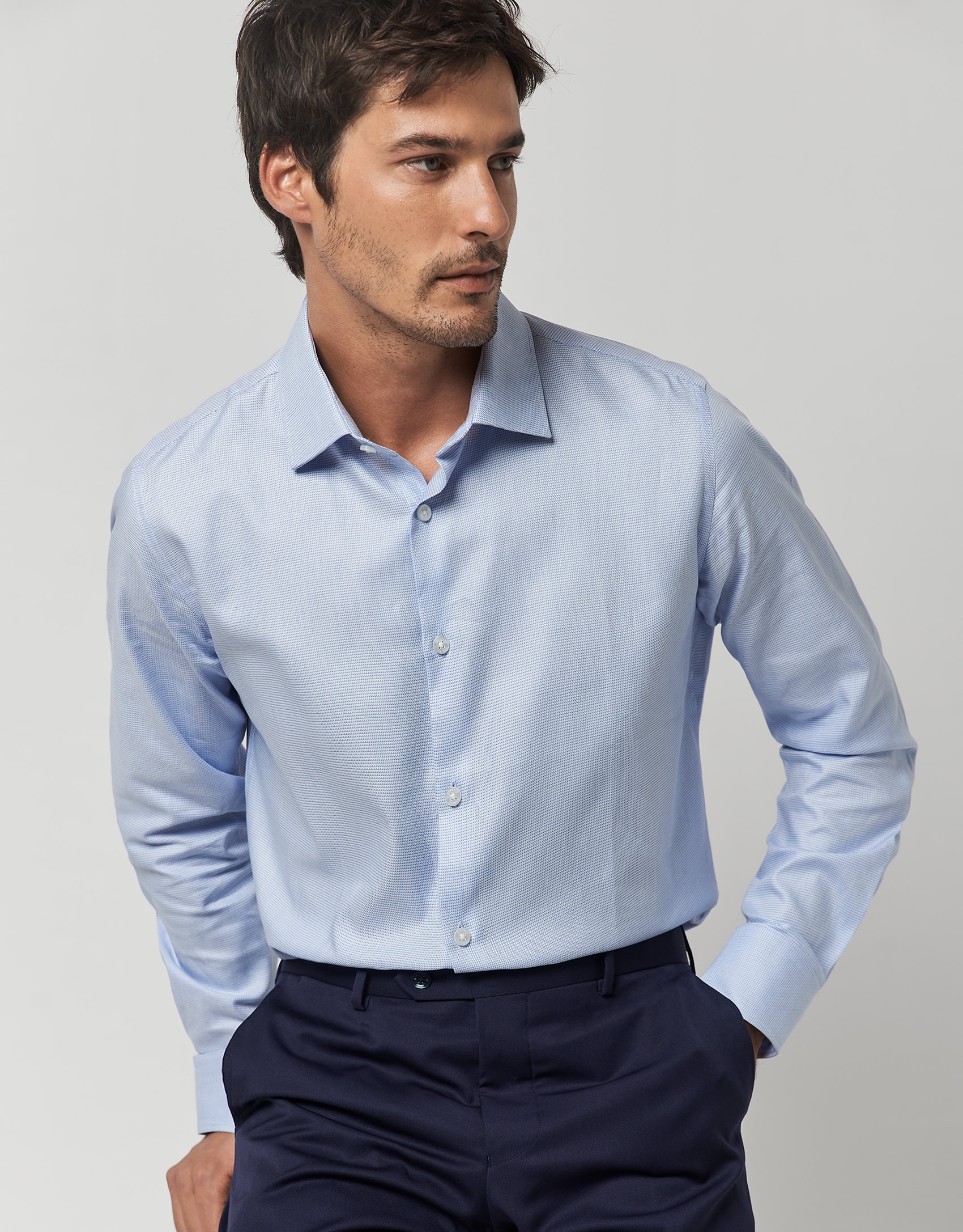 Light blue microdesign slim fit dress shirt