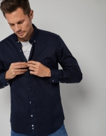 Navy blue dyed cotton sport shirt