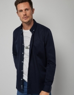 Navy blue dyed cotton sport shirt