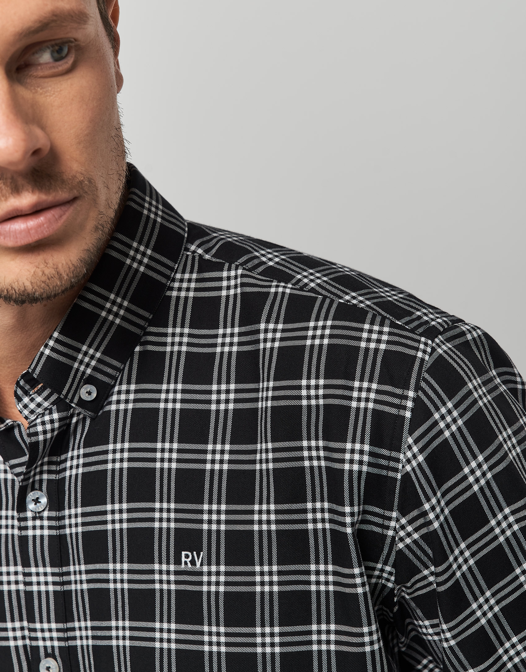 Black and white checked sport shirt