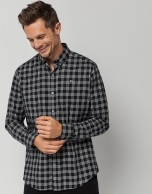 Black and white checked sport shirt