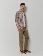 Burgundy and beige checked sport shirt