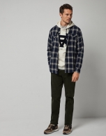 Beige and gray checked flannel casual shirt