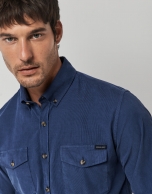 Navy blue dyed corduroy sport shirt